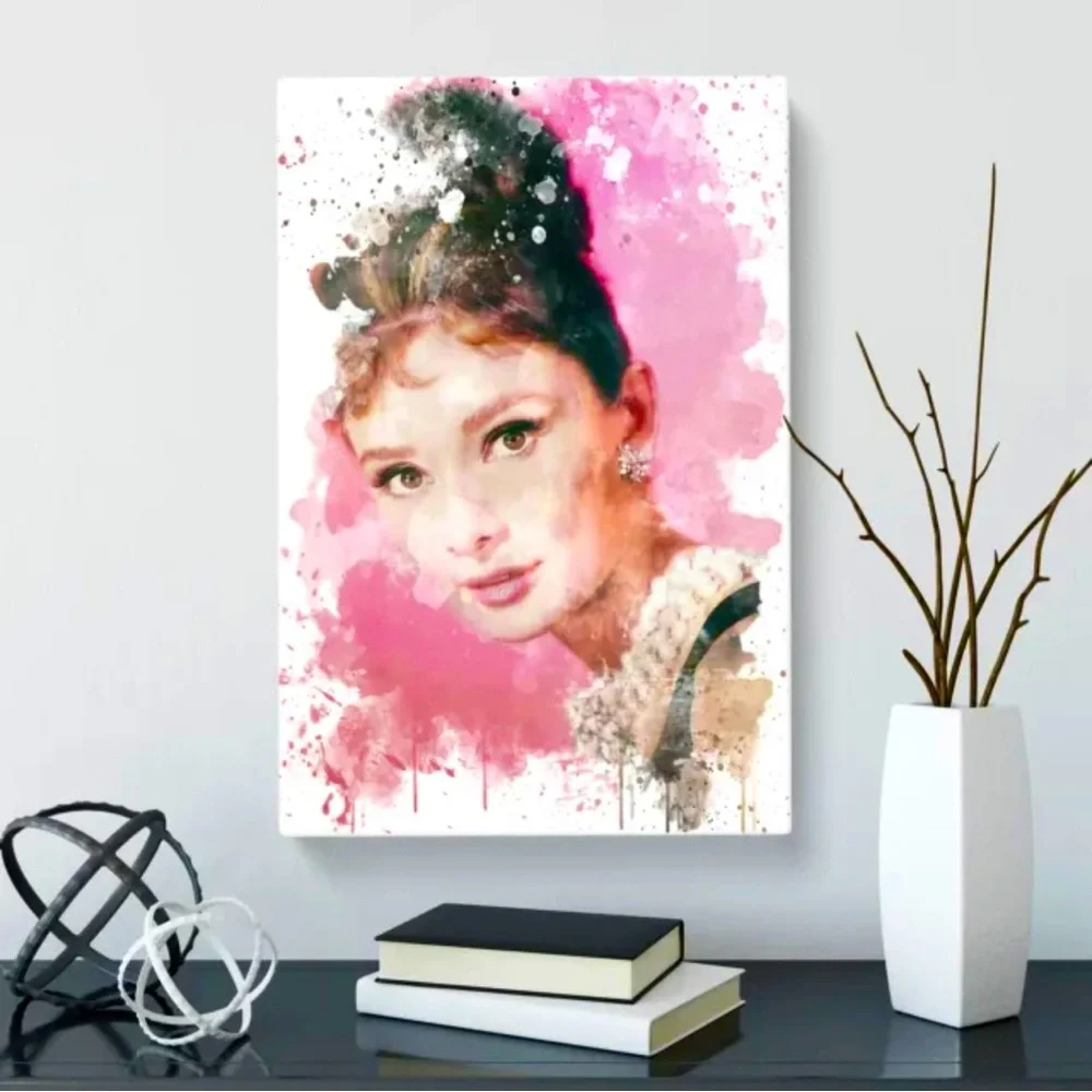 Rare framed picture Audrey Hepburn breakfast at  Tiffany’s print pink watercolor